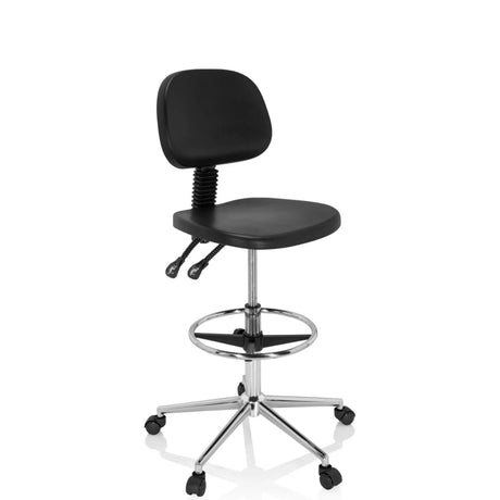 Chaise de comptoir TOP WORK 24 I noire avec repose-pieds et cinq roulettes de hjh OFFICE