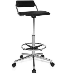 Tabouret pivotant noir TOP WORK 28 avec structure chromée, repose-pieds et roulettes de hjh OFFICE