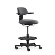 Chaise de travail TOP WORK 40 gris foncé avec accoudoirs, repose-pieds et piètement à roulettes de hjh OFFICE