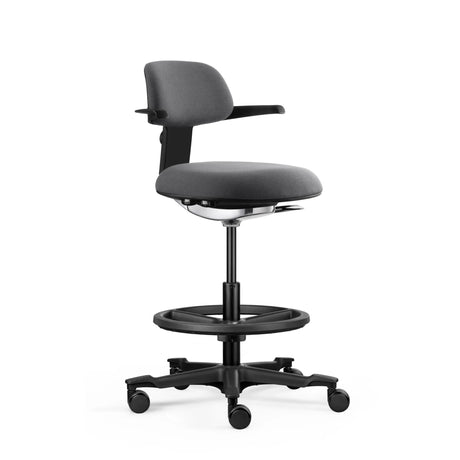 Chaise de travail TOP WORK 40 gris foncé avec accoudoirs, repose-pieds et piètement à roulettes de hjh OFFICE