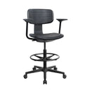 Chaise de comptoir TOP WORK B1 noire avec accoudoirs, repose-pieds et base à roulettes de hjh OFFICE