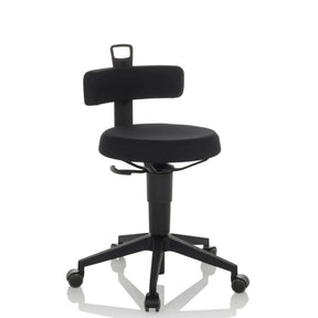 Tabouret pivotant TOP WORK FLEX noir avec revêtement en tissu, dossier et cinq roulettes de hjh OFFICE