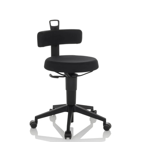 Tabouret pivotant TOP WORK FLEX noir avec revêtement en tissu, dossier et cinq roulettes de hjh OFFICE