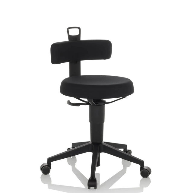 Tabouret pivotant TOP WORK FLEX noir avec revêtement en tissu, dossier et cinq roulettes de hjh OFFICE