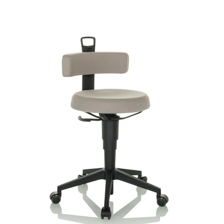 Tabouret pivotant TOP WORK FLEX gris avec revêtement en tissu, dossier et piétement cruciforme noir à roulettes de hjh OFFICE