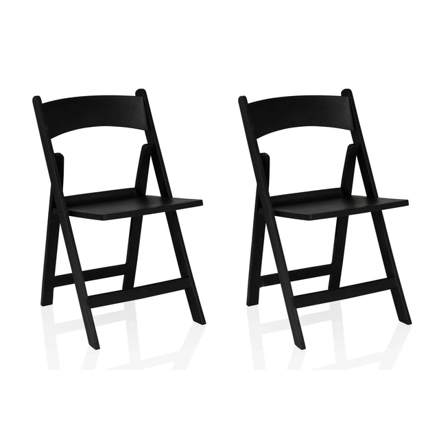 Zwei schwarze Outdoor-Stühle TRAVANO 1 in Klappoptik mit gebogenen Rückenlehnen von hjh LIVING