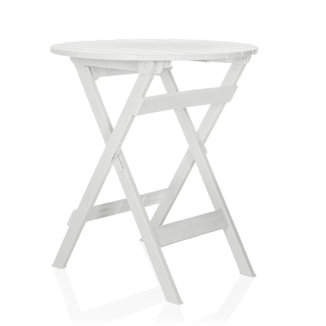 Table pliante blanche TRAVANO T avec plateau carré et piètement en X de hjh LIVING