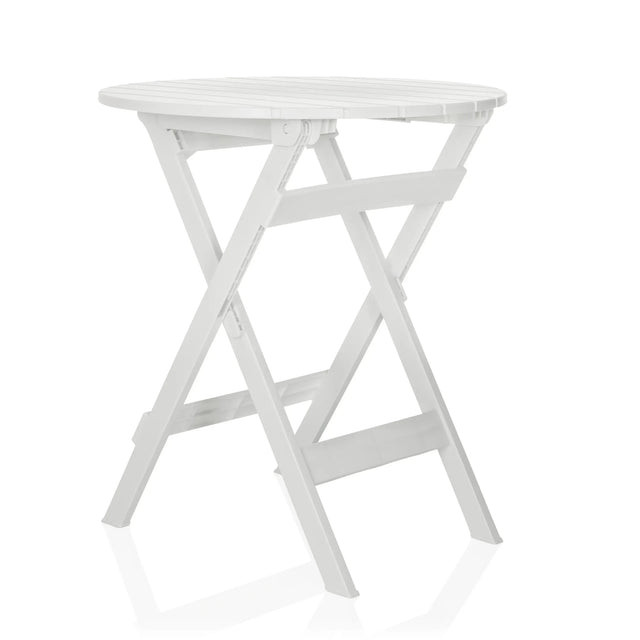 Table pliante blanche TRAVANO T avec plateau carré et piètement en X de hjh LIVING