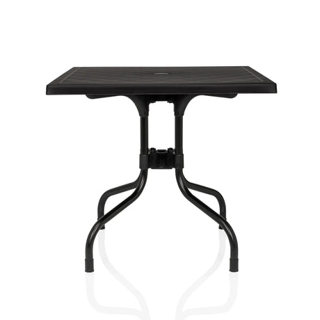 Table pliante TRAVANO T1 noire avec plateau carré et piètement incurvé de hjh LIVING