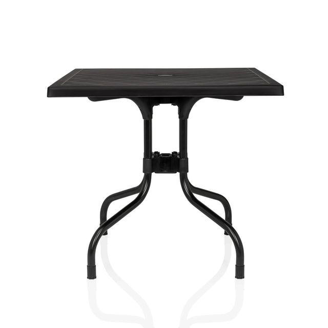 Table pliante TRAVANO T1 noire avec plateau carré et piètement incurvé de hjh LIVING