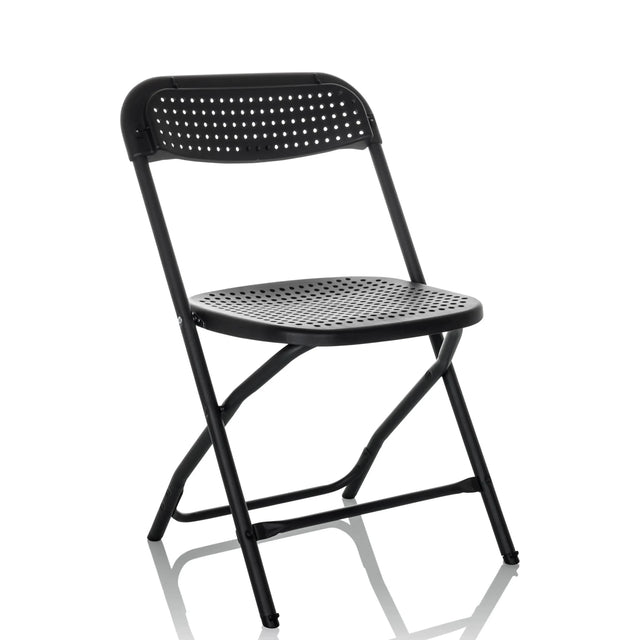 Chaise d'extérieur noire TUDELA XXL PRO avec assise et dossier perforés de hjh OFFICE
