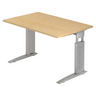 Bureau réglable en hauteur UNDA 12 S avec plateau en bois d'érable et structure argentée de hjh OFFICE PRO