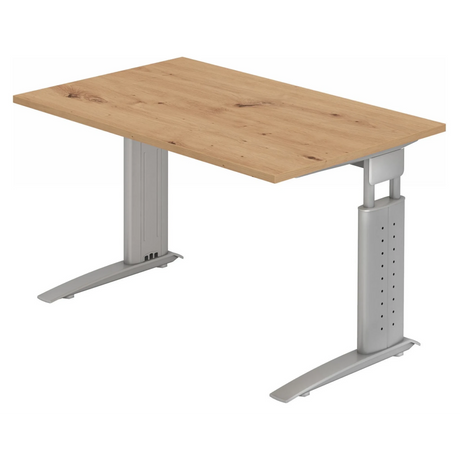Bureau réglable en hauteur UNDA 12 S en chêne noueux avec structure argentée de hjh OFFICE PRO