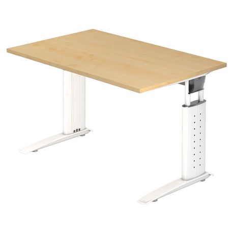 Bureau réglable en hauteur UNDA 12 W en érable et blanc avec deux pieds de support de hjh OFFICE PRO