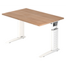 Bureau réglable en hauteur UNDA 12 W avec plateau en noyer et piètement blanc de hjh OFFICE PRO