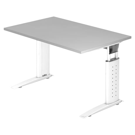 Bureau réglable en hauteur UNDA 12 W avec plateau gris et structure blanche de hjh OFFICE PRO