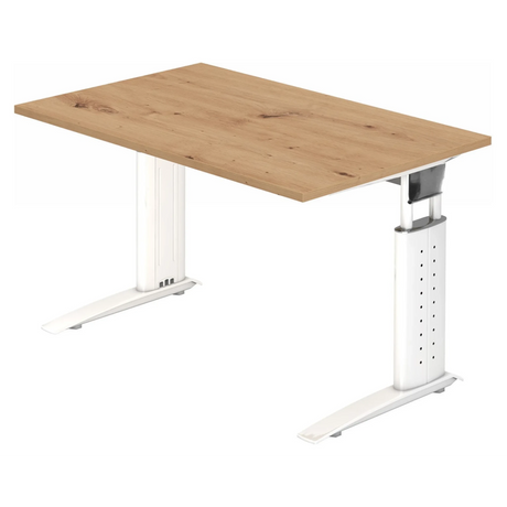 Bureau réglable en hauteur UNDA 12 W en chêne noueux avec piètement blanc de hjh OFFICE PRO