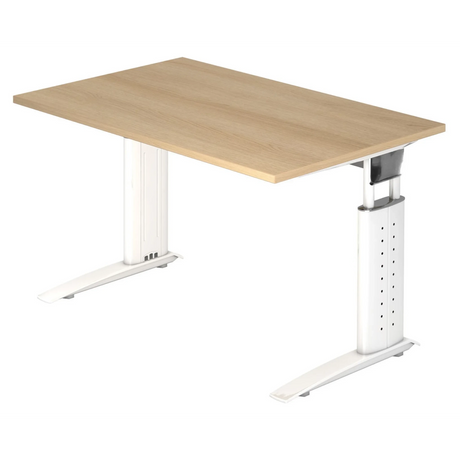 Bureau réglable en hauteur UNDA 12 W avec plateau en chêne et piètement blanc de hjh OFFICE PRO