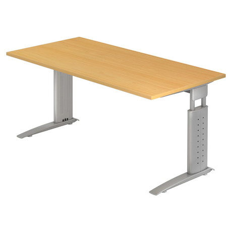 Bureau réglable en hauteur UNDA 16 S effet hêtre avec structure argentée de hjh OFFICE PRO