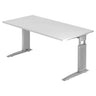 Bureau réglable en hauteur UNDA 16 S en blanc et argent avec plateau rectangulaire de hjh OFFICE PRO