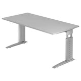 Bureau réglable en hauteur UNDA 16 S en gris et argent avec plateau rectangulaire de hjh OFFICE PRO