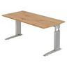 Bureau réglable en hauteur UNDA 16 S avec plateau en chêne rustique et structure argentée de hjh OFFICE PRO