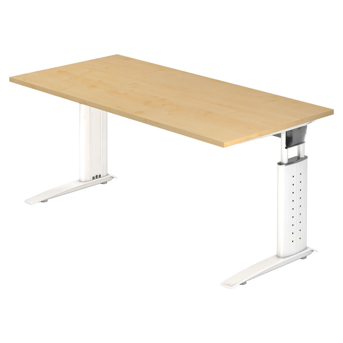 Bureau réglable en hauteur UNDA 16 W en érable et blanc avec piétement en T de hjh OFFICE PRO