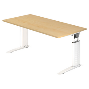 Bureau réglable en hauteur UNDA 16 W en érable et blanc avec piétement en T de hjh OFFICE PRO
