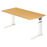 Bureau réglable en hauteur UNDA 16 W en hêtre et blanc avec piètement en T de hjh OFFICE PRO