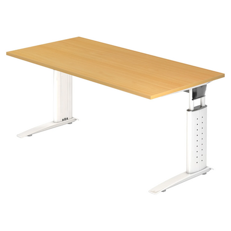 Bureau réglable en hauteur UNDA 16 W en hêtre et blanc avec piètement en T de hjh OFFICE PRO