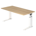 Bureau réglable en hauteur UNDA 16 W avec plateau effet chêne et structure blanche de hjh OFFICE PRO