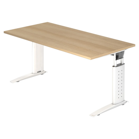 Bureau réglable en hauteur UNDA 16 W avec plateau effet chêne et structure blanche de hjh OFFICE PRO