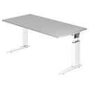 Bureau réglable en hauteur UNDA 16 W avec plateau gris et structure blanche de hjh OFFICE PRO