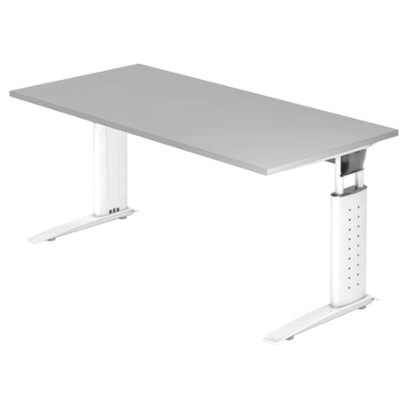 Bureau réglable en hauteur UNDA 16 W avec plateau gris et structure blanche de hjh OFFICE PRO