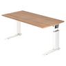 Bureau réglable en hauteur UNDA 16 W avec plateau en noyer et structure blanche de hjh OFFICE PRO