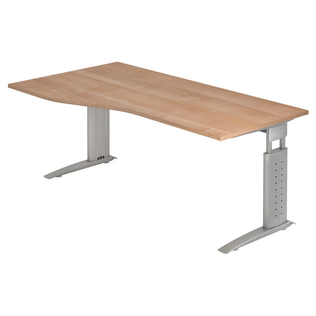 Bureau réglable en hauteur UNDA 18 S aspect noyer avec structure argentée de hjh OFFICE PRO