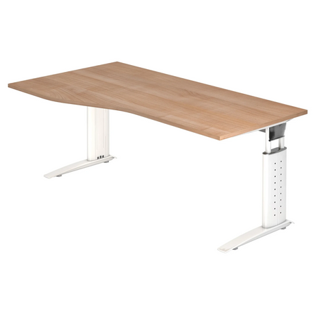 Bureau réglable en hauteur UNDA 18 W avec plateau en bois de noyer et structure blanche de hjh OFFICE PRO