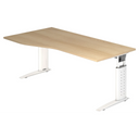 Bureau réglable en hauteur UNDA 18 W en chêne et blanc avec plateau incurvé de hjh OFFICE PRO