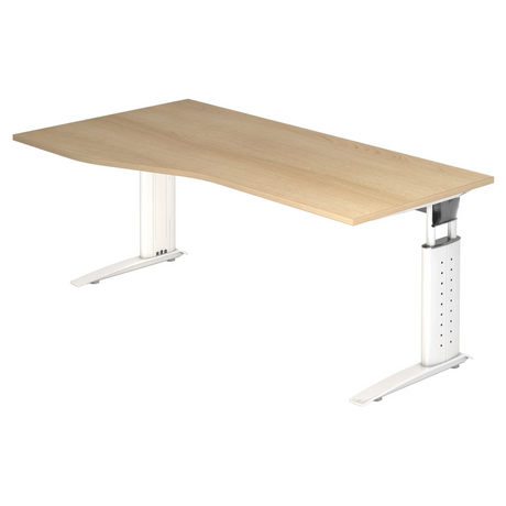 Bureau réglable en hauteur UNDA 18 W en chêne et blanc avec plateau incurvé de hjh OFFICE PRO