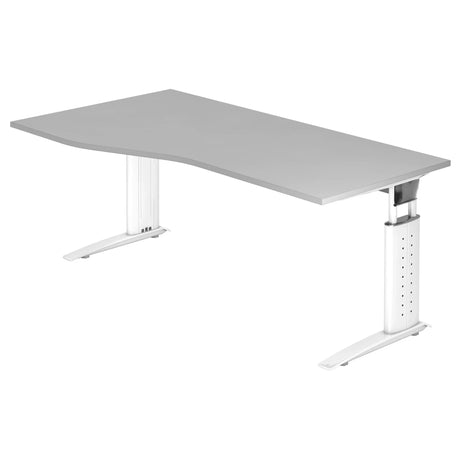 Bureau réglable en hauteur UNDA 18 W en gris et blanc avec plateau incurvé de hjh OFFICE PRO