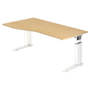Bureau réglable en hauteur UNDA 18 W en érable et blanc avec plateau incurvé de hjh OFFICE PRO