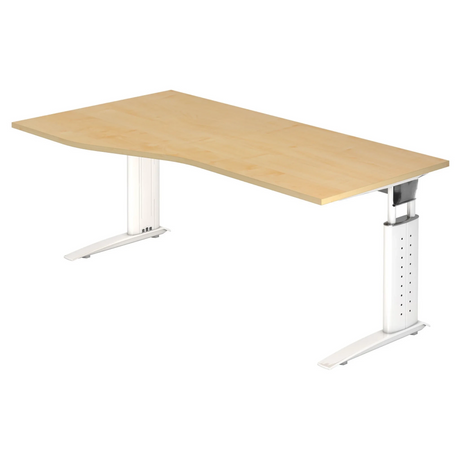 Bureau réglable en hauteur UNDA 18 W en érable et blanc avec plateau incurvé de hjh OFFICE PRO