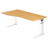 Bureau réglable en hauteur UNDA 18 W en hêtre et blanc avec plateau incurvé de hjh OFFICE PRO