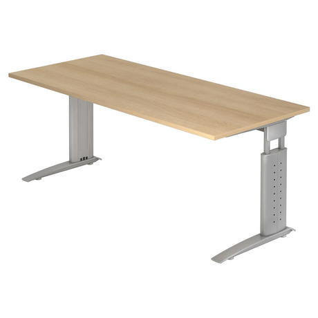 Bureau réglable en hauteur UNDA 19 S avec plateau couleur chêne et pieds argentés de hjh OFFICE PRO