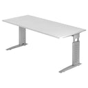 Bureau réglable en hauteur UNDA 19 S en blanc et argent avec plateau rectangulaire de hjh OFFICE PRO