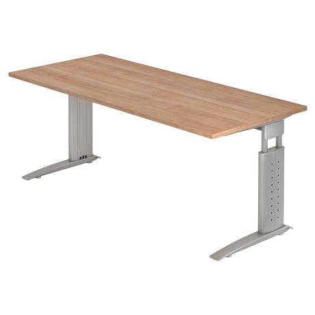 Bureau réglable en hauteur UNDA 19 S aspect noyer avec pieds argentés de hjh OFFICE PRO