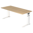 Bureau réglable en hauteur UNDA 19 W en chêne et blanc avec deux pieds en T de hjh OFFICE PRO
