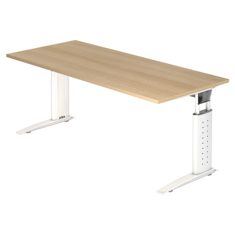 Bureau réglable en hauteur UNDA 19 W en chêne et blanc avec deux pieds en T de hjh OFFICE PRO