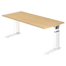 Bureau réglable en hauteur UNDA 19 W en érable et blanc avec deux piètements en T de hjh OFFICE PRO