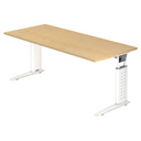 Bureau réglable en hauteur UNDA 19 W en érable et blanc avec deux piètements en T de hjh OFFICE PRO